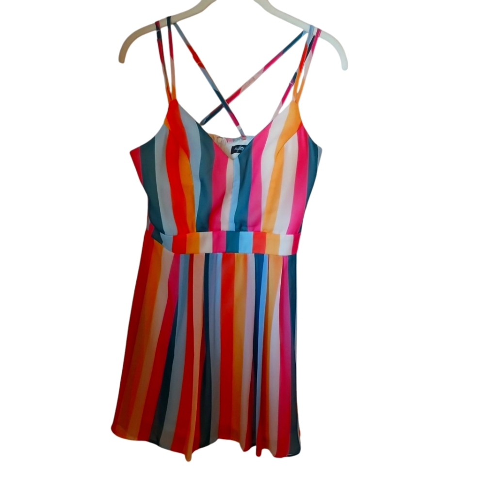 Midnight  Doll Multi Color Strpe Dress With Adjustable  Straps Size 7